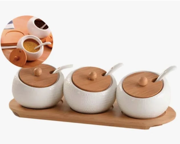 SET 3 CONDIMENTEROS CERAMICA TAPA - 1