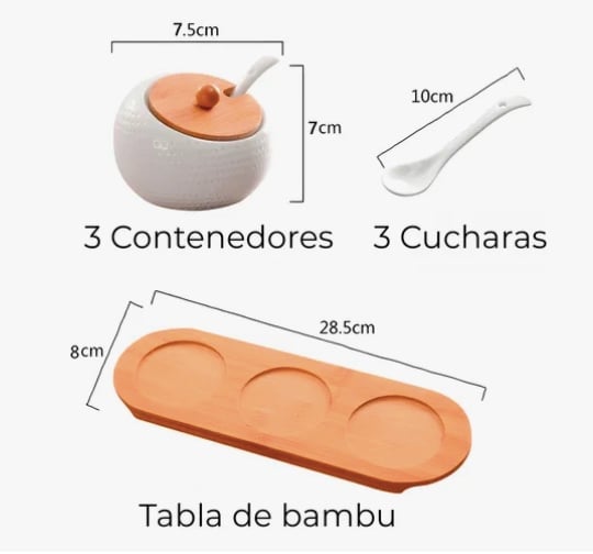 SET 3 CONDIMENTEROS CERAMICA TAPA - 2