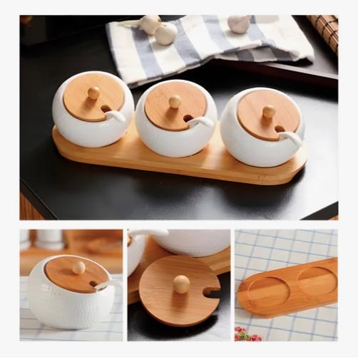 SET 3 CONDIMENTEROS CERAMICA TAPA - 5