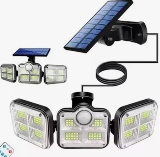 LUZ SOLAR FOCO TRIPLE CABEZAL CON SENSOR DE MOVIMIENTOS - 1