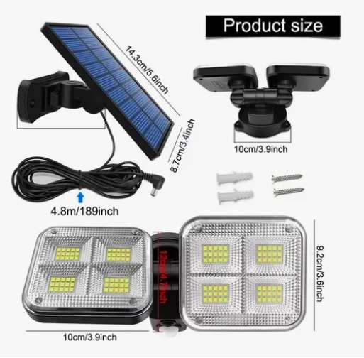 LUZ SOLAR FOCO TRIPLE CABEZAL CON SENSOR DE MOVIMIENTOS - 2