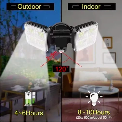 LUZ SOLAR FOCO TRIPLE CABEZAL CON SENSOR DE MOVIMIENTOS - 3