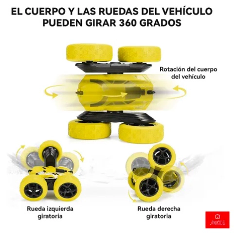 AUTO TRUCO CONTROL REMOTO DOBLE LADO JUGUETE NIÑOS AMARILLO - 2