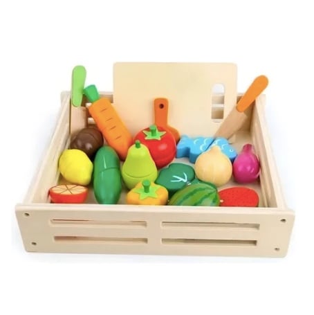 SET CORTA FRUTAS Y VERDURAS MADERA CON IMAN JUEGO 17 PIEZAS - 1