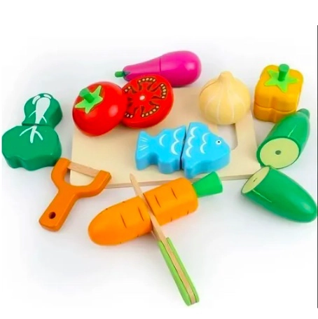 SET CORTA FRUTAS Y VERDURAS MADERA CON IMAN JUEGO 17 PIEZAS - 2