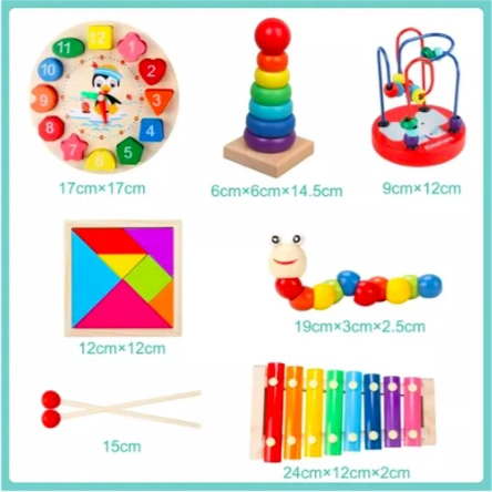 PACK 6 JUGUETES DIDACTICOS DE MADERA PARA NIÑOS - 5