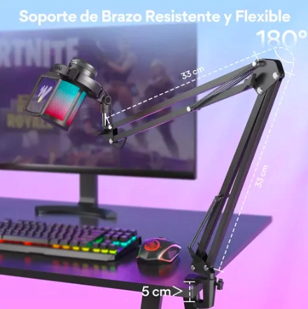MICROFONO PC GAMER USB CONDENSADOR CON CANCELACION DE RUIDO - 7