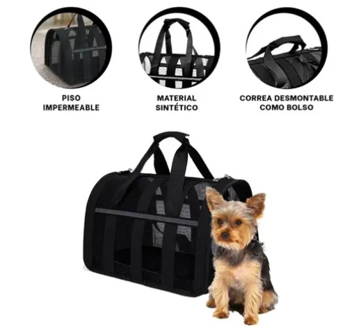 BOLSO TRANSPORTE MASCOTAS TALLA S NEGRO - 6