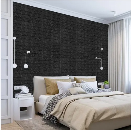 LAMINA 10 VINILO PAPEL MURAL 3D AUTO-ADHESIVO NEGRO - 3