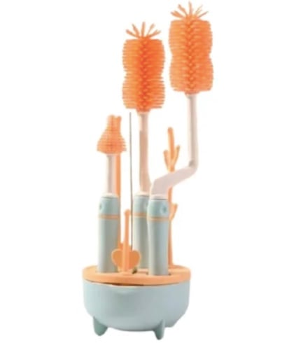 SET CEPILLO DE SILICONA LIMPIADORES MAMADERA NARANJO - 1
