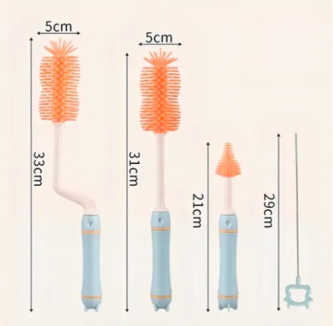 SET CEPILLO DE SILICONA LIMPIADORES MAMADERA NARANJO - 6