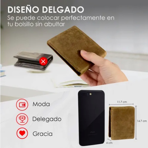 BILLETERA TARJETERO CUERO CARAMELO - 5