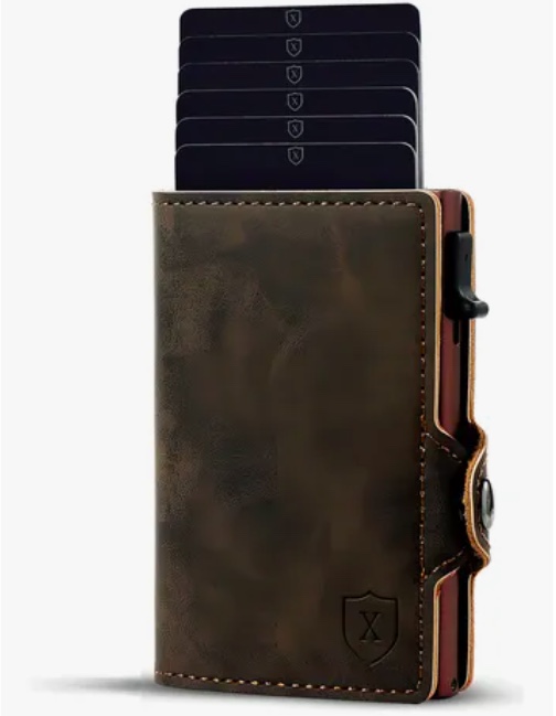 BILLETERA Y TARJETERO COLOR MARRON OSCURO CUERO SINTE TICO - 1