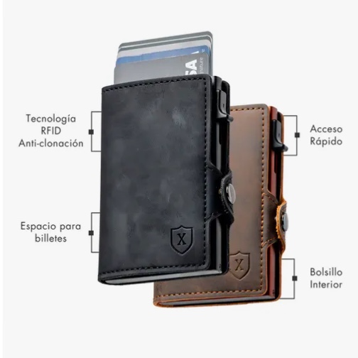BILLETERA Y TARJETERO COLOR MARRON OSCURO CUERO SINTE TICO - 2
