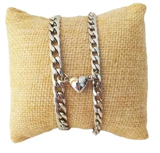 PULSERAS PARA PAREJAS CON CORAZON MAGNE TICO DE ACERO - 1