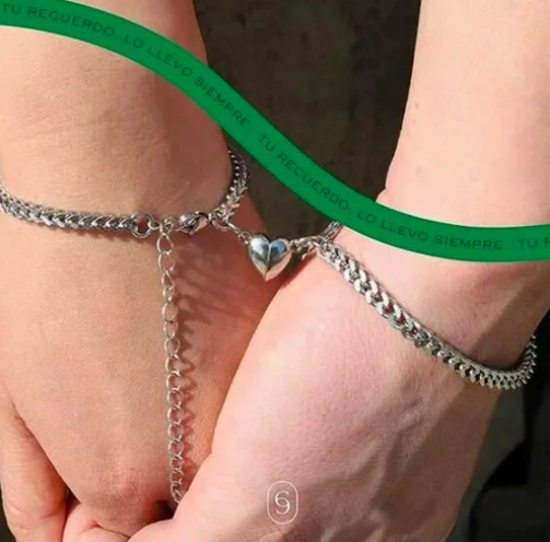 PULSERAS PARA PAREJAS CON CORAZON MAGNE TICO DE ACERO - 2