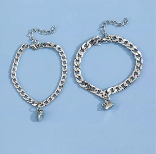 PULSERAS PARA PAREJAS CON CORAZON MAGNE TICO DE ACERO - 4