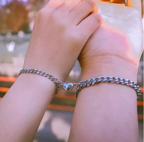 PULSERAS PARA PAREJAS CON CORAZON MAGNE TICO DE ACERO - 6