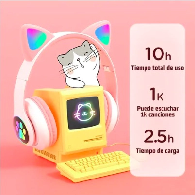 AURICULARES GAMER INALAMBRICOS CAT ROSADO - 3