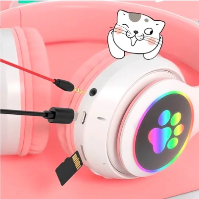 AURICULARES GAMER INALAMBRICOS CAT ROSADO - 4