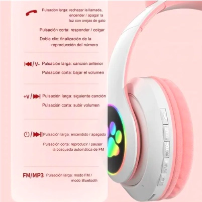 AURICULARES GAMER INALAMBRICOS CAT ROSADO - 5