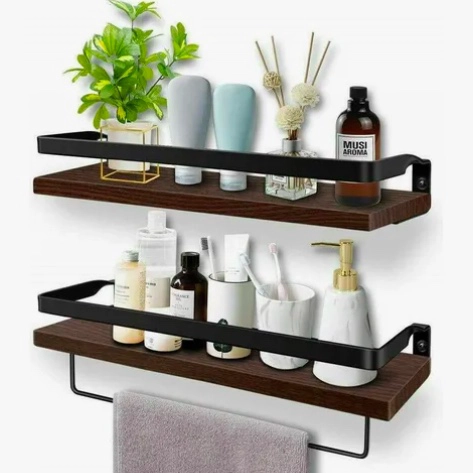 REPISAS FLOTANTES PARA MONTAJE EN PARED KIT X2 MADERA OSCURA - 1