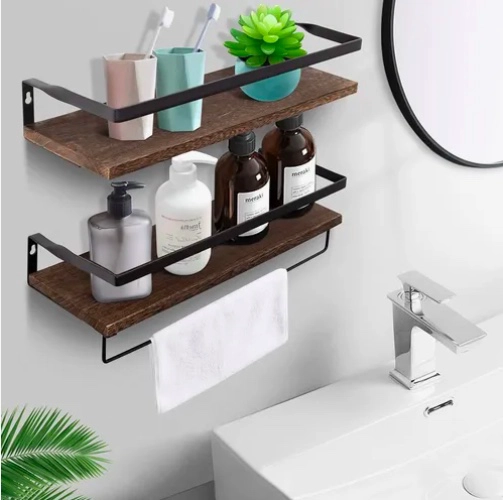 REPISAS FLOTANTES PARA MONTAJE EN PARED KIT X2 MADERA OSCURA - 2