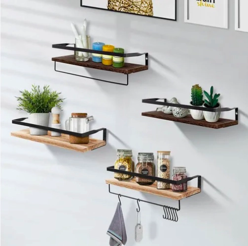 REPISAS FLOTANTES PARA MONTAJE EN PARED KIT X2 MADERA OSCURA - 5