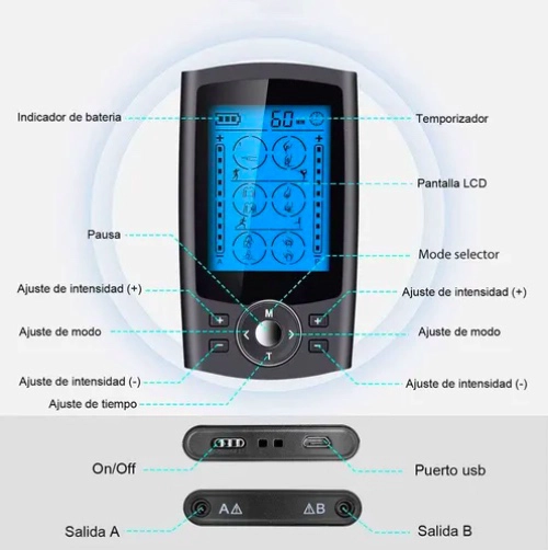 TENS ELECTROESTIMULADOR MUSCULAR CON 36 MODOS 8 ALMOHADILLAS - 2