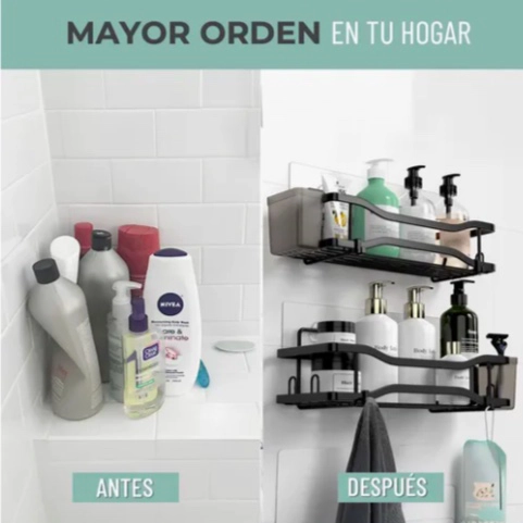 ORGANIZADOR DE DUCHA ADHESIVO SET 2 NEGRO - 3