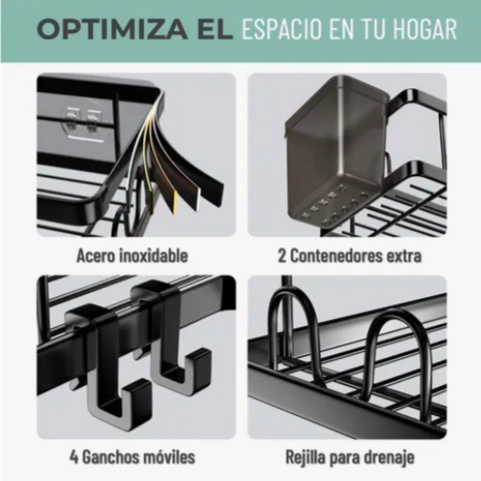 ORGANIZADOR DE DUCHA ADHESIVO SET 2 NEGRO - 4