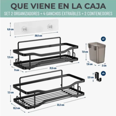 ORGANIZADOR DE DUCHA ADHESIVO SET 2 NEGRO - 5