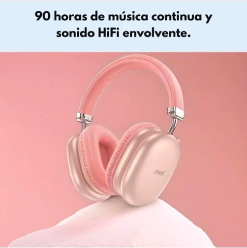 AUDIFONOS BLUETOOTH 90 HORAS BATERIA HIFI ROSADOS - 2