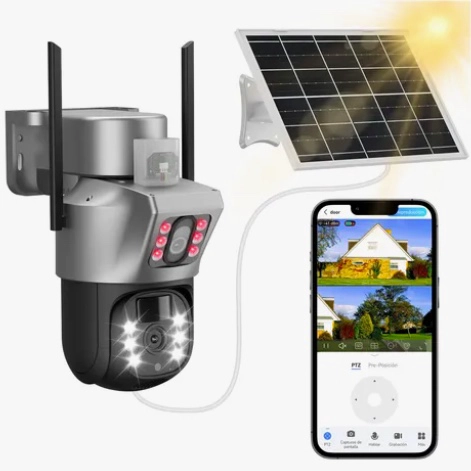 CAMARA EXTERIORES DE SEGURIDAD CON DOBLE LENTE CON ALARMA - 1