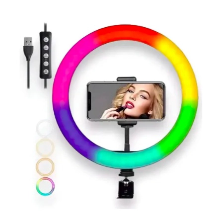 ARO DE LUZ LED RGB GRANDE 30CM CON TRIPODE 2.1M - 2