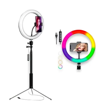 ARO DE LUZ LED RGB GRANDE 30CM CON TRIPODE 2.1M - 3