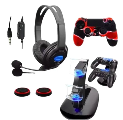 RIQUI KIT AUDIFONOS GAMER + PS4 CARGADOR DOBLE + CONTROL PS4