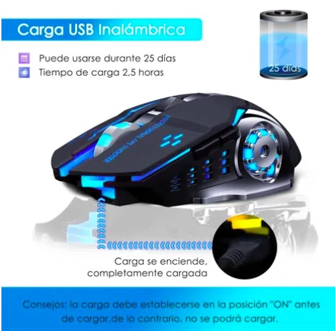 MOUSE GAMER INALAMBRICO SILENCIOSO Y RECARGABLE - 2
