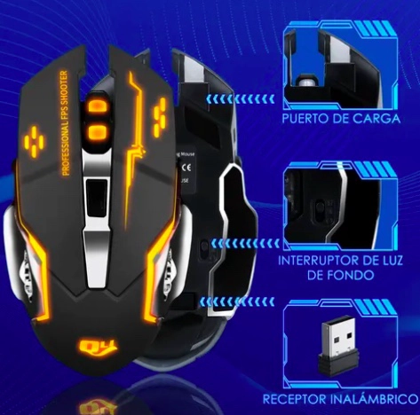 MOUSE GAMER INALAMBRICO SILENCIOSO Y RECARGABLE - 6
