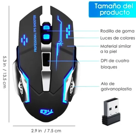 MOUSE GAMER INALAMBRICO SILENCIOSO Y RECARGABLE - 7