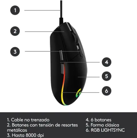 MOUSE GAMER LOGITECH NEGRO - 6