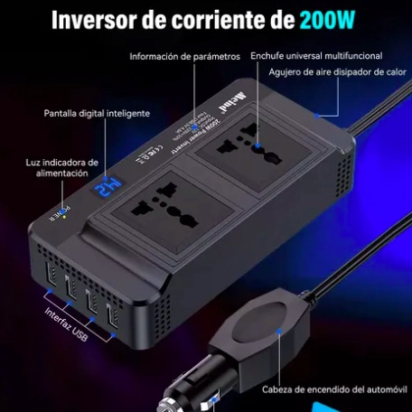 INVERSOR DE CORRIENTE PARA COCHE 200W DC 12V A 220V - 4