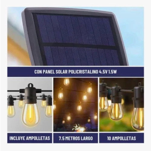 GUIRNALDA SOLAR 7,5MT EXTERIOR + 10 AMPOLLETAS - 2