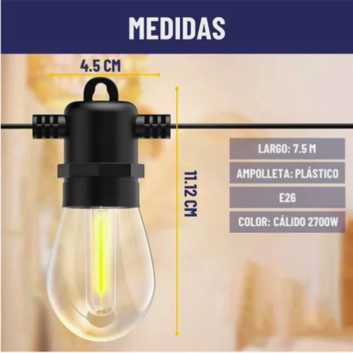 GUIRNALDA SOLAR 7,5MT EXTERIOR + 10 AMPOLLETAS - 6