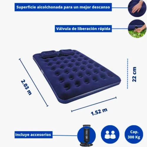 COLCHON CAMA INFLABLE 2 PLAZAS + 2 ALMOHADAS + INFLADOR BESTWAY - 4