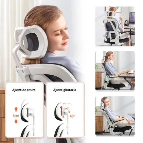 SILLA ERGONOMICA DE ESCRITORIO SOPORTE LUMBAR BLANCA - 2
