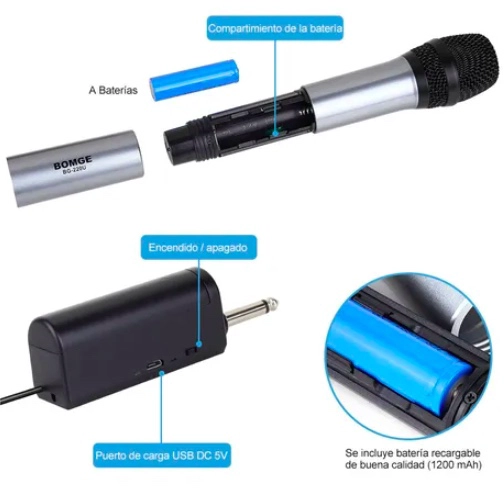 SISTEMA DE MICROFONOS INALAMBRICOS BOMGE DE 2 CANALES - 2
