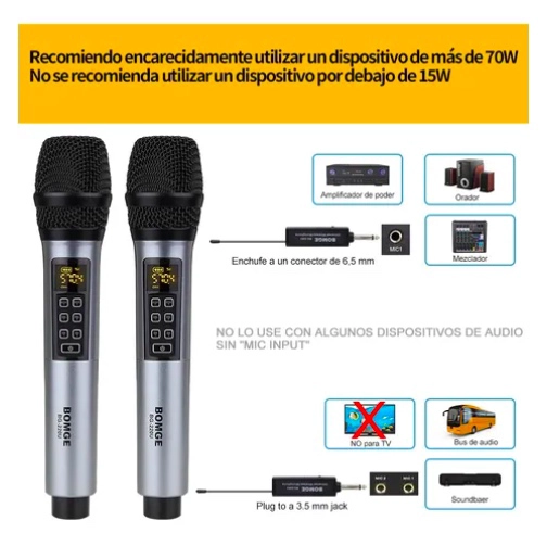 SISTEMA DE MICROFONOS INALAMBRICOS BOMGE DE 2 CANALES - 5