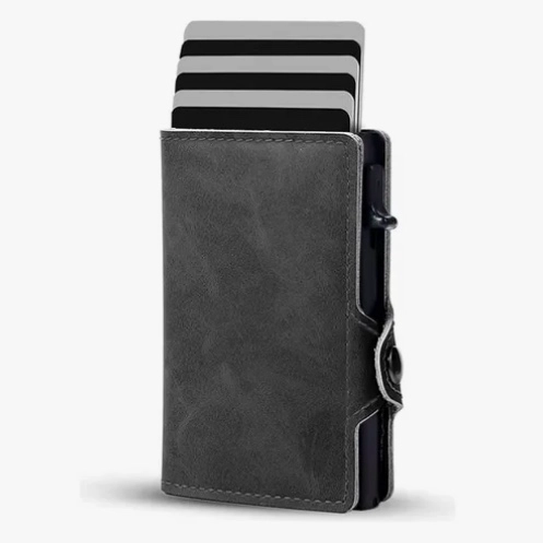 BILLETERA INTELIGENTE DE CUERO CON TARJETERO GRIS - 1