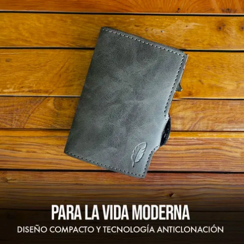 BILLETERA INTELIGENTE DE CUERO CON TARJETERO GRIS - 2